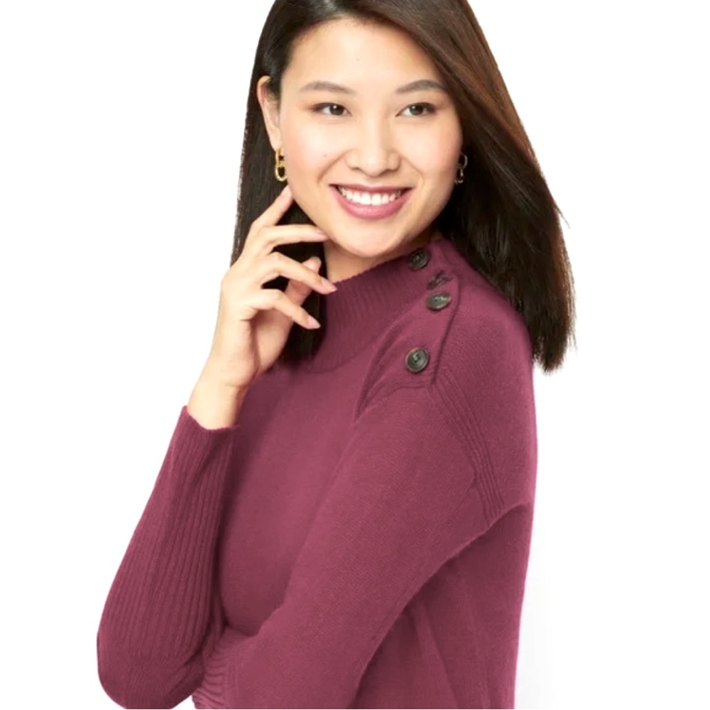 Talbots Women's Deep Purple Plum  Button Shoulder Sweater Top Petite Small
